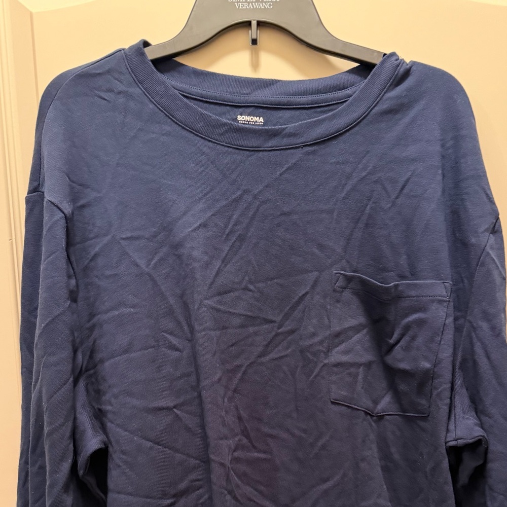 🐣NWOT Sonoma Men's Deep Blue Long Sleeve Tee - Picture 2 of 7